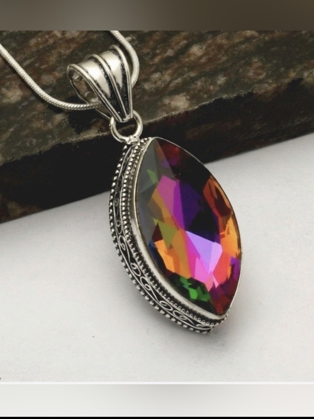 925 Sterling Silver faced Mystic Topaz Gemstone womens Jewelry